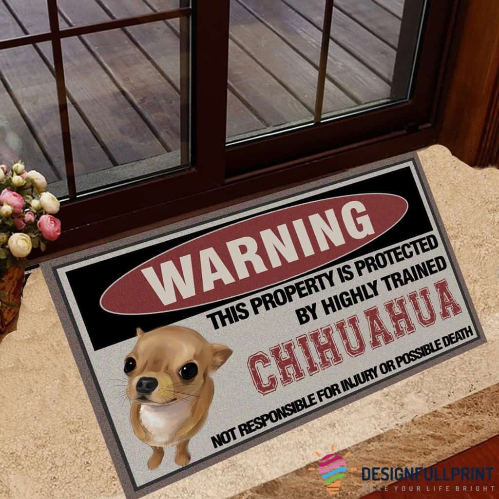 Chihuahua Non-Slip Rubber Backing Doormat LH Warning Dog Lover Gift