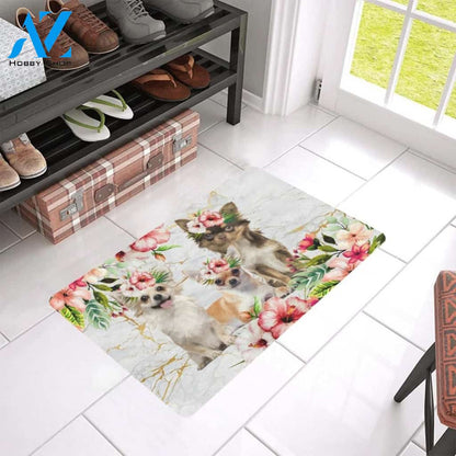 ln Chihuahua Pink Flowers Printed Doormat Home Decor Gift For Dog Lovers
