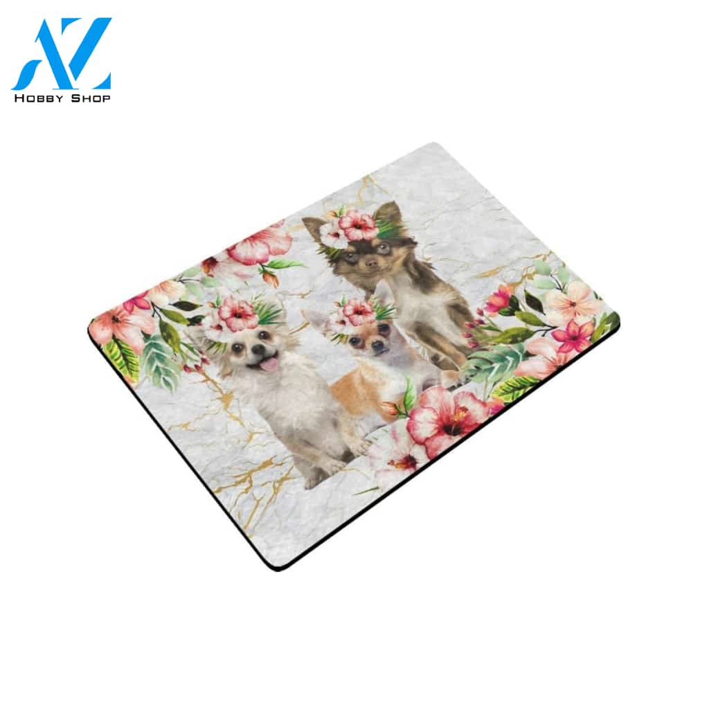 ln Chihuahua Pink Flowers Printed Doormat Home Decor Gift For Dog Lovers