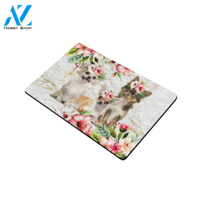 ln Chihuahua Pink Flowers Printed Doormat Home Decor Gift For Dog Lovers