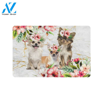 ln Chihuahua Pink Flowers Printed Doormat Home Decor Gift For Dog Lovers