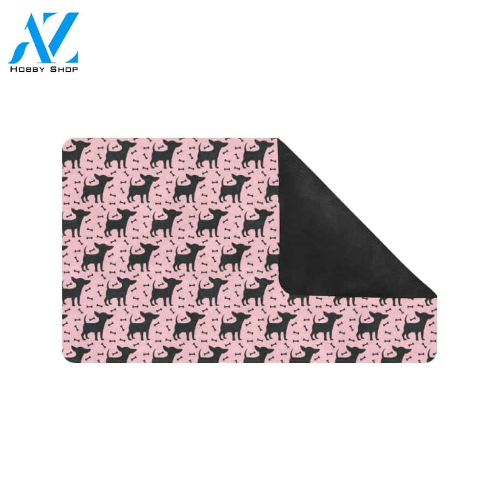 Chihuahua Pink Print Pattern Rubber Doormat