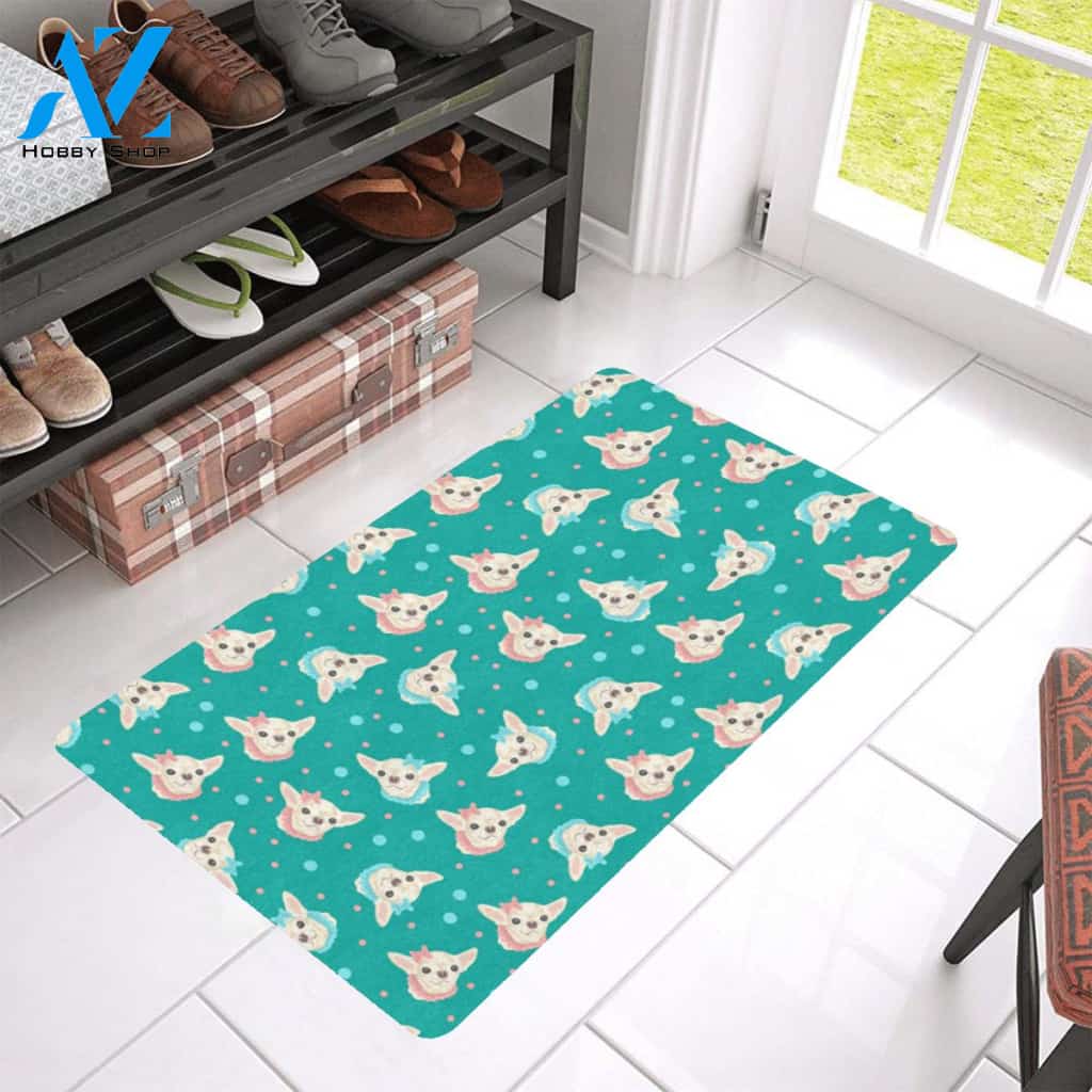 Chihuahua Polka Dot Pattern Rubber Doormat