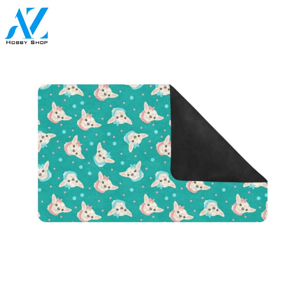 Chihuahua Polka Dot Pattern Rubber Doormat