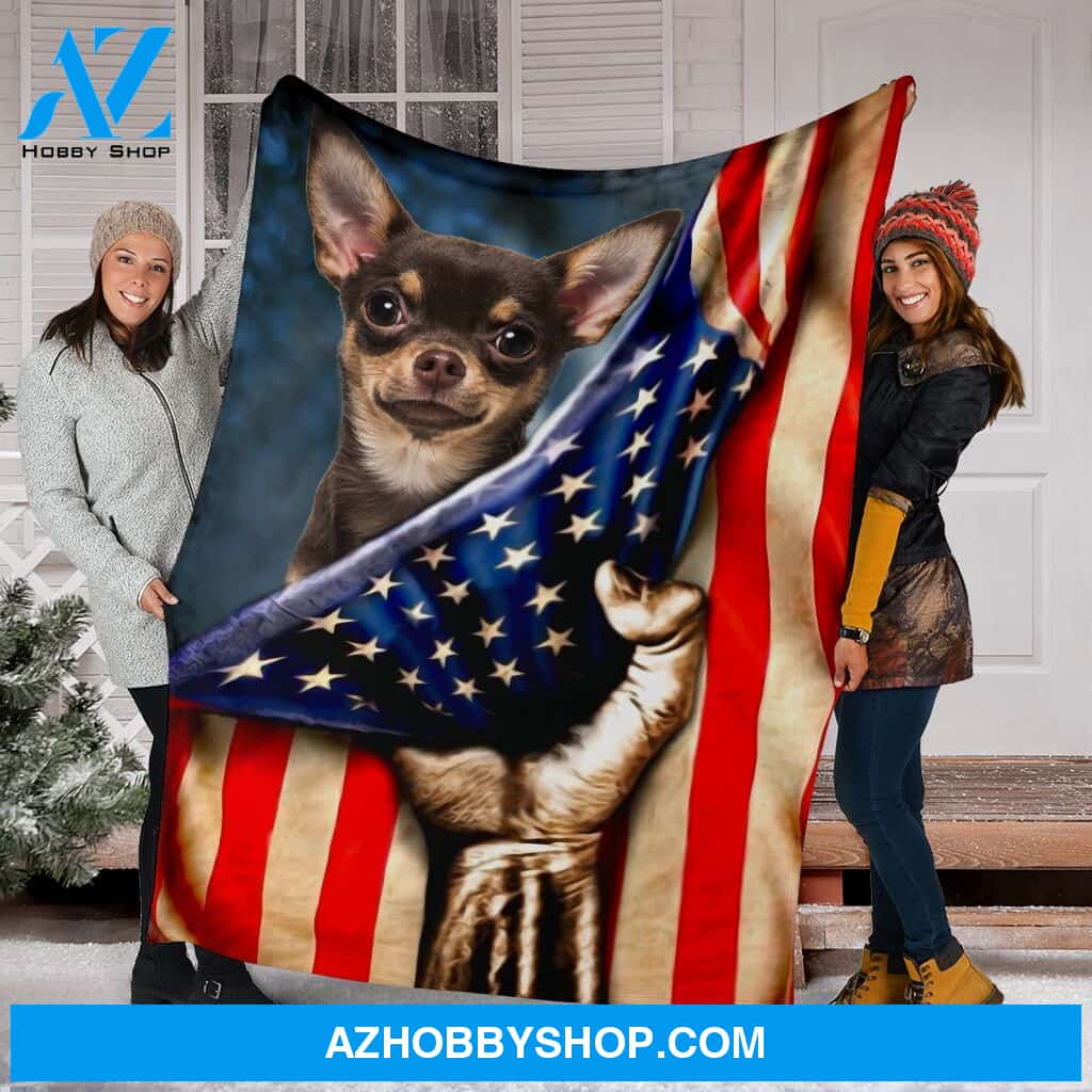 Chihuahua Premium Blanket Behind The Flag Fleece Blanket