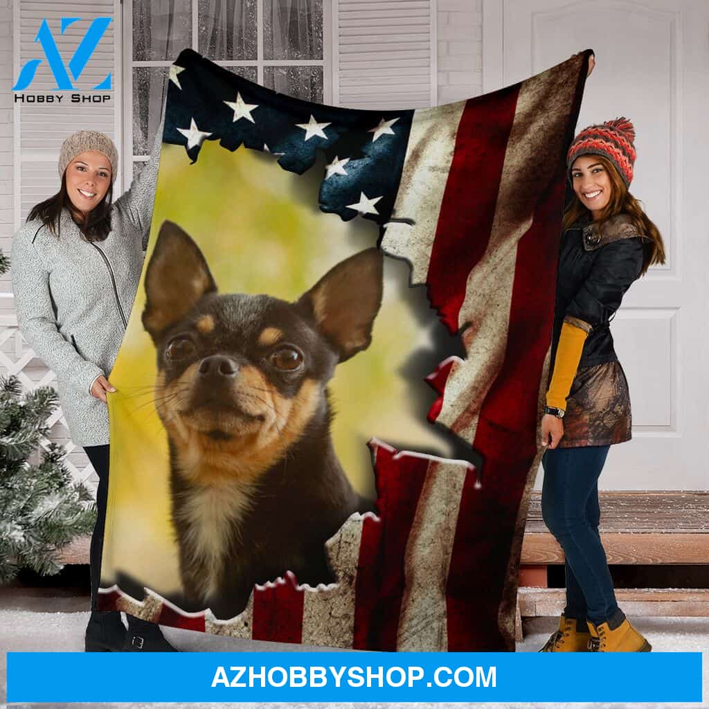 Chihuahua Premium Blanket Behind The Flag Fleece Blanket