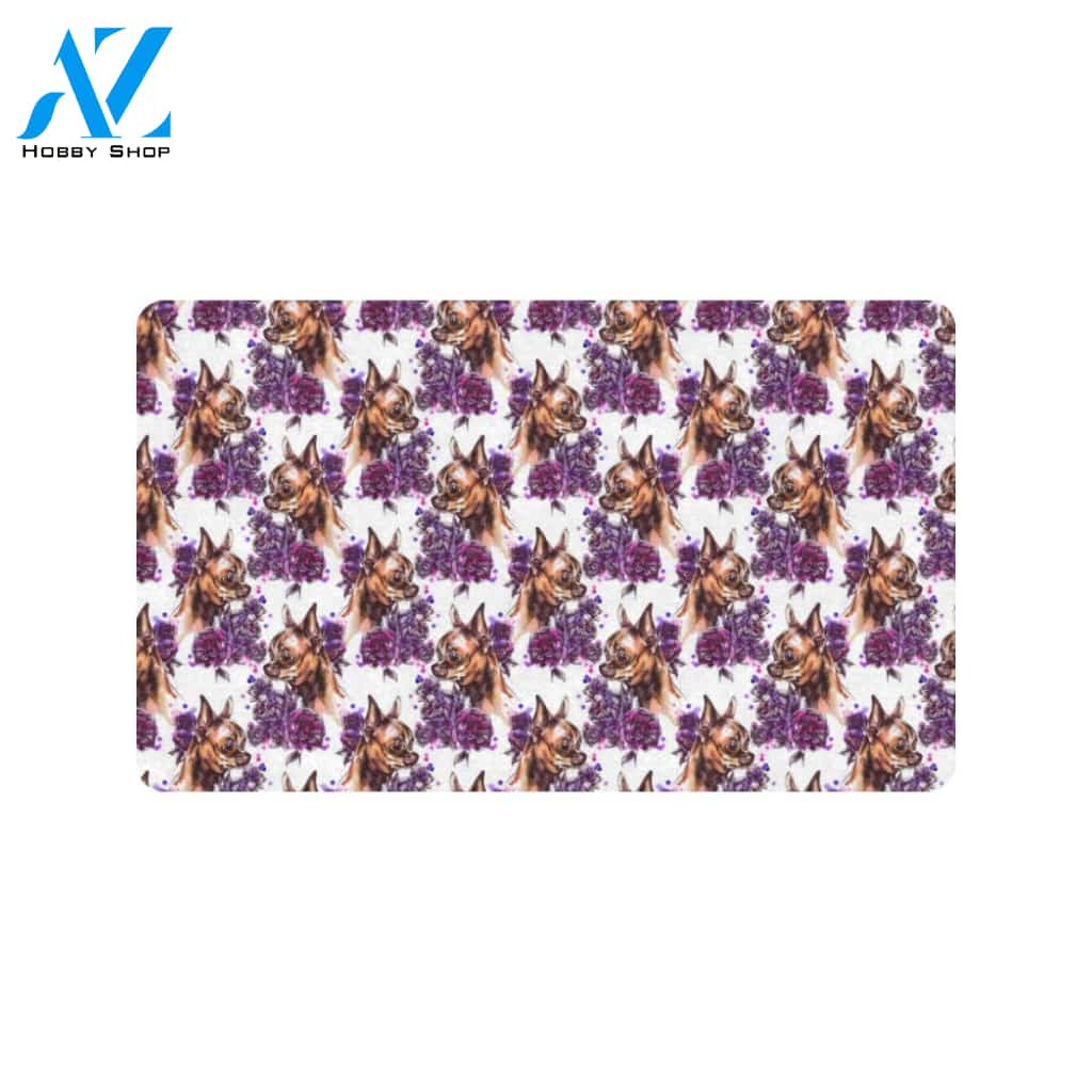 Chihuahua Purple Floral Rubber Doormat