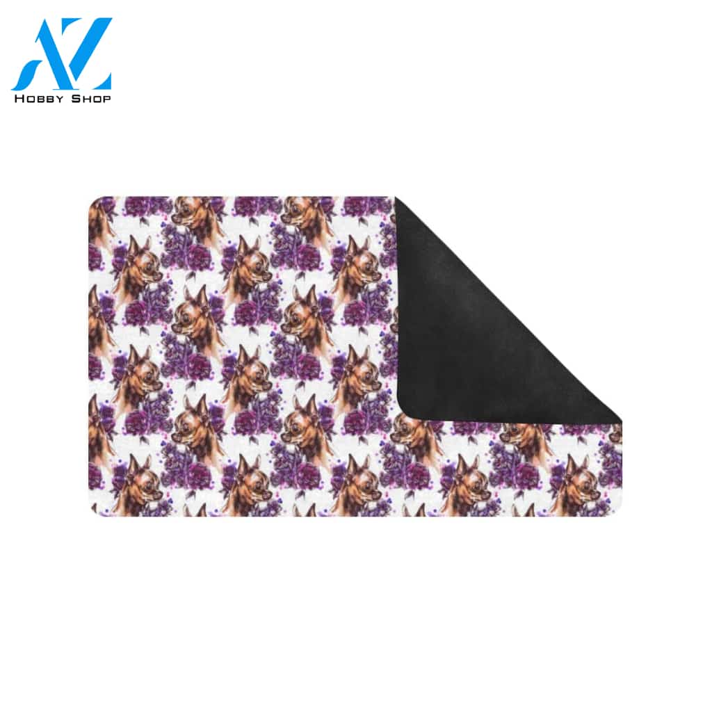Chihuahua Purple Floral Rubber Doormat