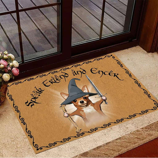 Entryway Mats Outdoor, Chihuahua Speak Friend And Enter Doormat Dog Gandalf Lord Of The Rings Decor Gift For Dog Lovers, Outdoor Front Door Mats