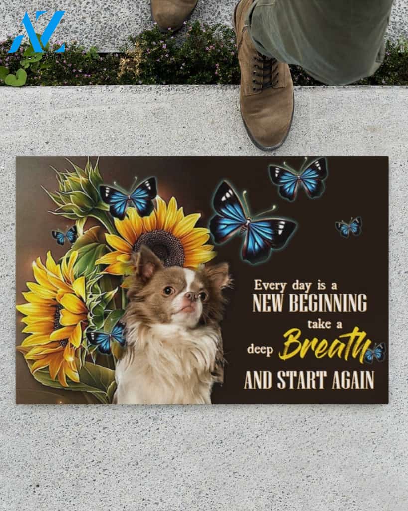 Chihuahua Sunflower Every Day Is A New Beginning Indoor And Outdoor Doormat Gift For Dog Lovers Birthday Gift Decor Warm House Gift Welcome Mat