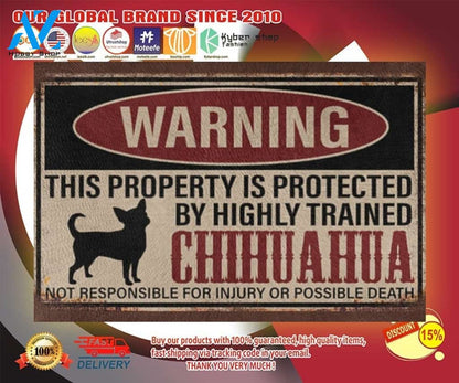 Chihuahua warning this property is protected by hinghly trained chihuahua doormat