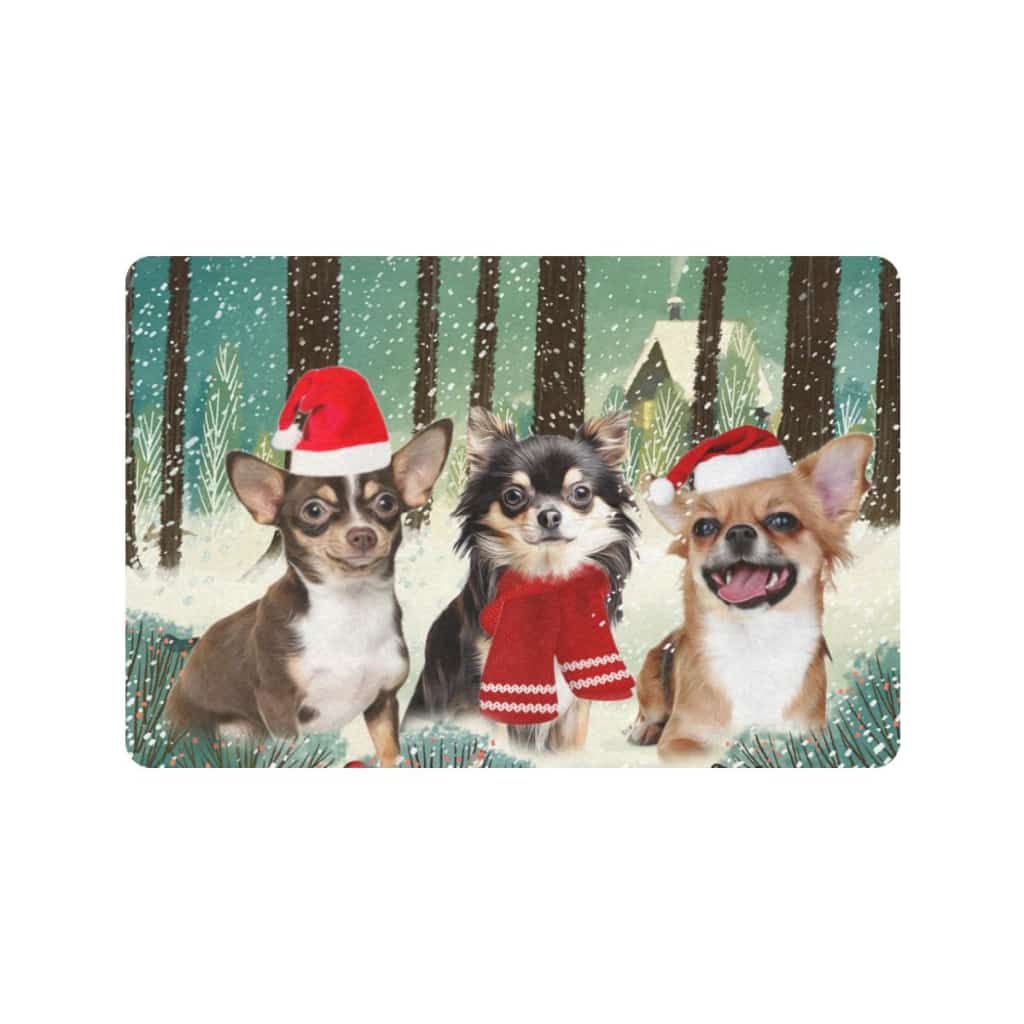 Chihuahua Winter Merry Christmas Forest Doormat Welcome Mat
