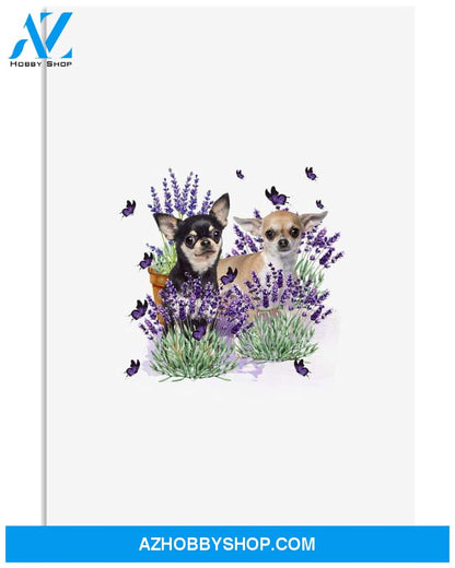 Chihuahua with lavender flower poster