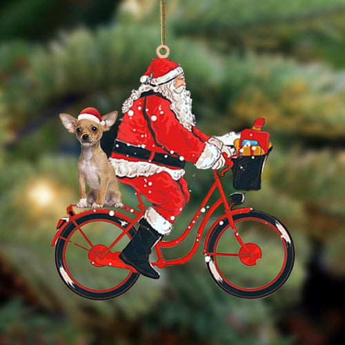 Santa Claus Riding A Bike With Chihuahua 2-Two Sided Ornament