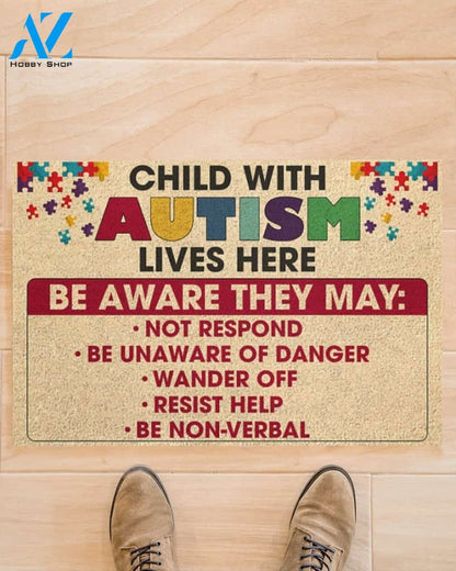 Child With Autism Lives Here Doormat Gift For Friend Family Birthday Gift Home Decor Warm House Gift Welcome Mat