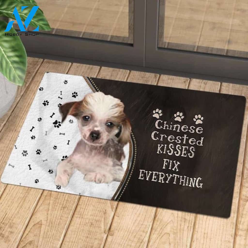 Chinese Crested Doormat, Kisses Fix Everything Doormat, Dog Welcome Mat, Funny Welcome Mats for Dogs Lovers