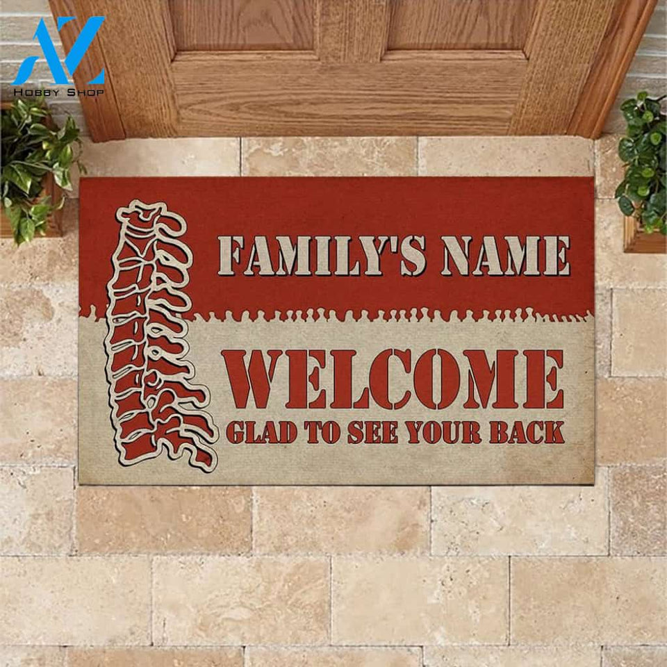 Chiropractor Funny Custom Doormat Glad To See Your Back Personalized Gift | WELCOME MAT | HOUSE WARMING GIFT