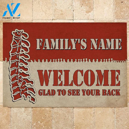 Chiropractor Funny Custom Doormat Glad To See Your Back Personalized Gift | WELCOME MAT | HOUSE WARMING GIFT