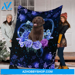 Chocolate Labrador Premium Blanket Flower Fleece Blanket