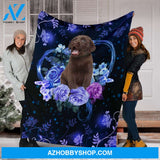 Chocolate Labrador Premium Blanket Flower Fleece Blanket