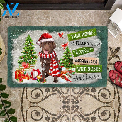 Chocolate Labrador Retriever 02 This Home Is Filled With Kisses Christmas Dog Doormat