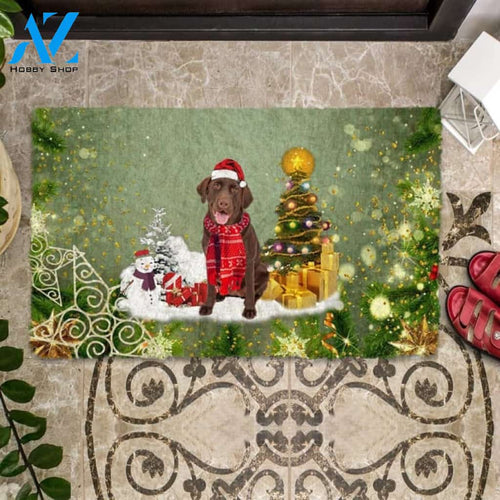 Chocolate Labrador Retriever Merry Christmas Doormat