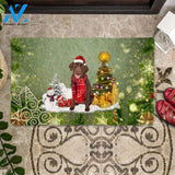 Chocolate Labrador Retriever Merry Christmas Doormat