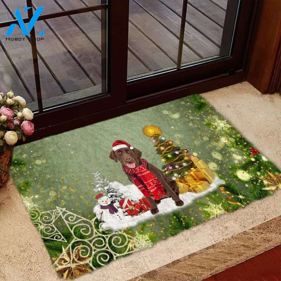 Chocolate Labrador Retriever Merry Christmas Doormat