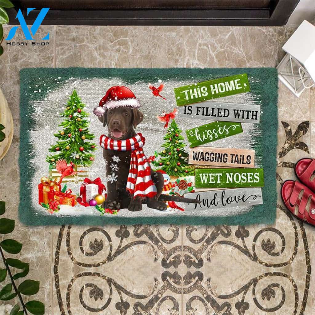 Chocolate Labrador Retriever This Home Is Filled With Kisses Christmas Dog Doormat