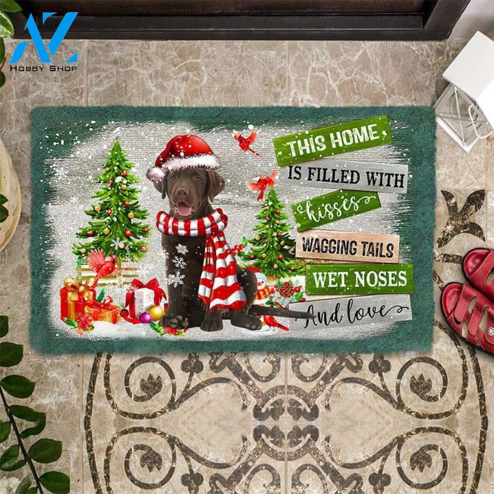Chocolate Labrador Retriever This Home Is Filled With Kisses Christmas Dog Doormat
