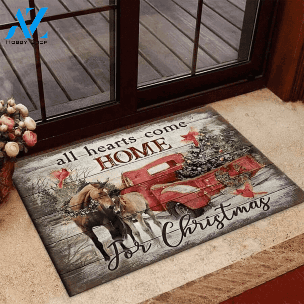 Christmas All Hearts Come Home For Christmas Doormat Indoor And Outdoor Mat Entrance Rug Sweet Home Decor Housewarming Gift Gift For Friend Family Stem Feminist