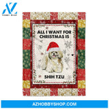 Christmas All I Want For Christmas Is Shih Tzu Fleece Blanket Gift For Family,Birthday,Christmas,Friends,Couple Gift Home Decor Bedding Couch Sofa Soft and Comfy