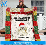 Christmas All I Want For Christmas Is Shih Tzu Fleece Blanket Gift For Family,Birthday,Christmas,Friends,Couple Gift Home Decor Bedding Couch Sofa Soft and Comfy