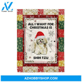 Christmas All I Want For Christmas Is Shih Tzu Fleece Blanket Gift For Family,Birthday,Christmas,Friends,Couple Gift Home Decor Bedding Couch Sofa Soft and Comfy