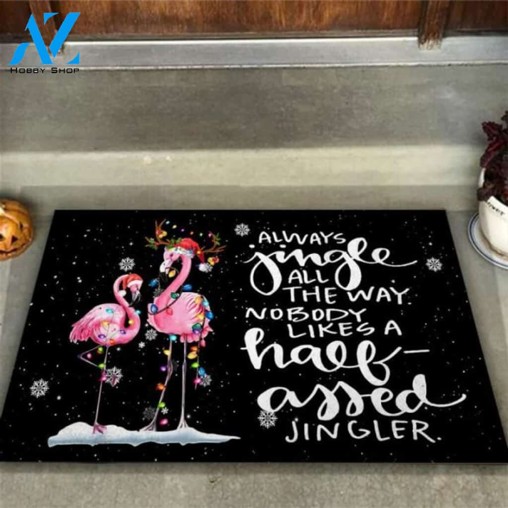 Christmas Always Jingle All The Way Flamingo Doormat | Welcome Mat | House Warming Gift