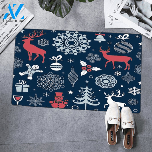 Christmas And Pattern With Deer Gingerbread Indoor And Outdoor Mat Entrance Rug Sweet Home Decor Housewarming, Gift For Friend, Family, Christmas Holiday