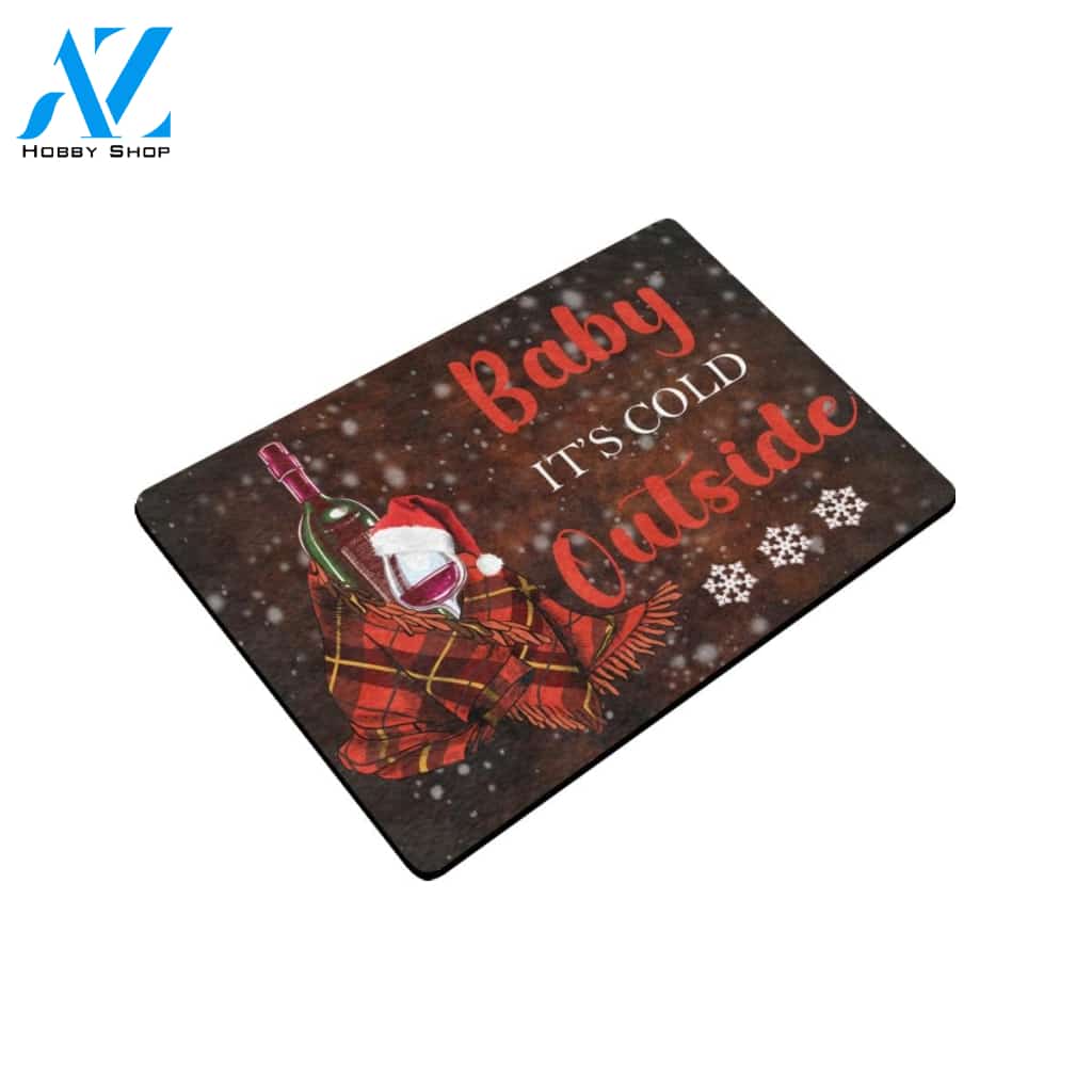 Christmas Baby It's Cold Outside Wine Doormat Indoor And Outdoor Mat Entrance Rug Sweet Home Decor Housewarming Gift Gift For Friend Family Stem Feminist