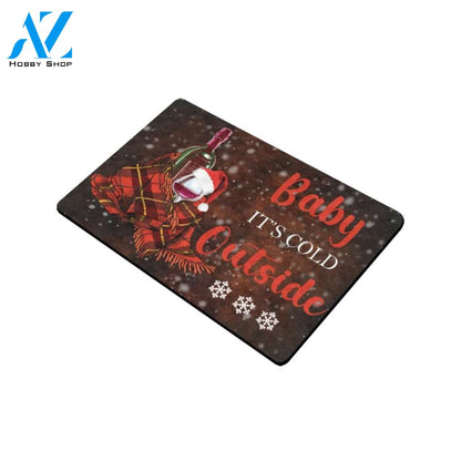 Christmas Baby It's Cold Outside Wine Doormat Indoor And Outdoor Mat Entrance Rug Sweet Home Decor Housewarming Gift Gift For Friend Family Stem Feminist