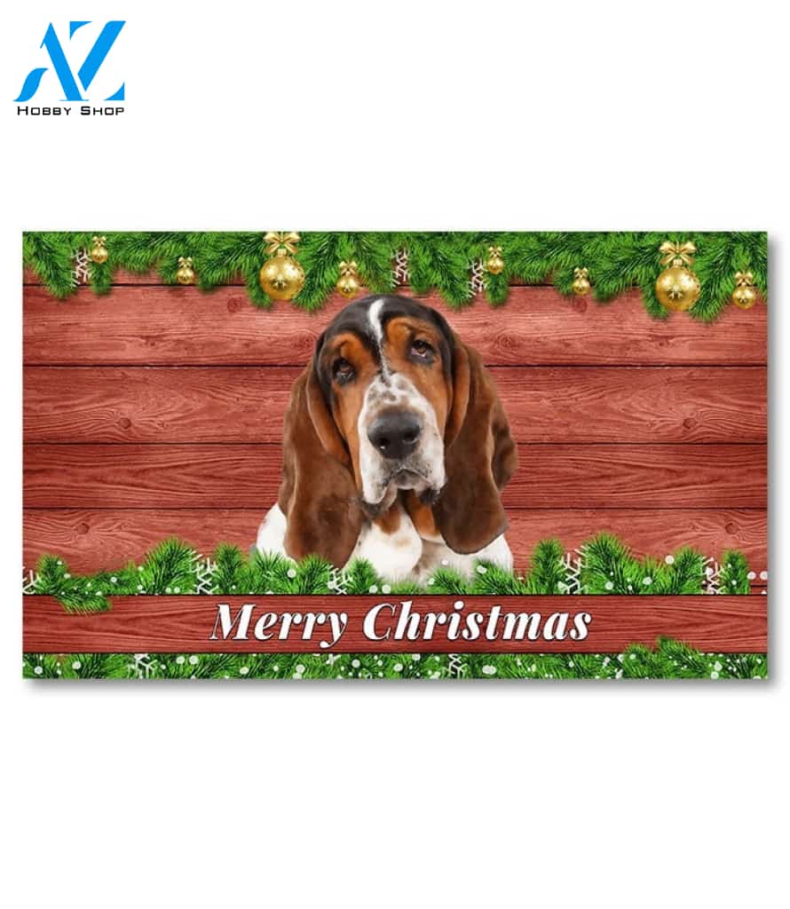 Christmas Barnwood Basset Hound Doormat - 18" x 30"