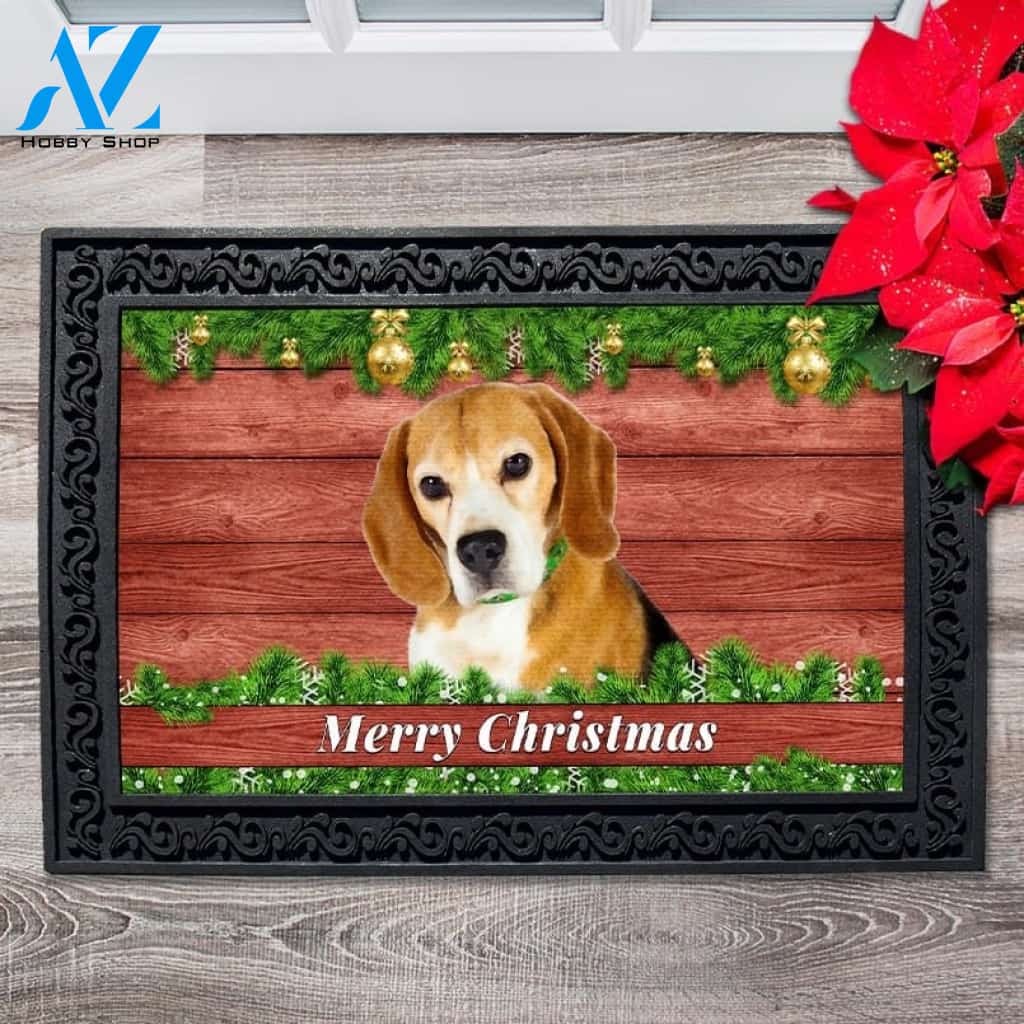 Christmas Barnwood Beagle Doormat - 18" x 30"