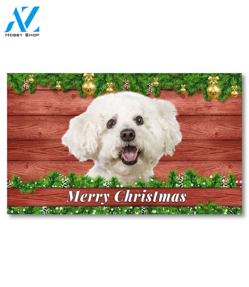 Christmas Barnwood Bichon Frise Doormat - 18" x 30"