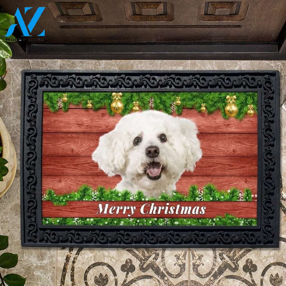 Christmas Barnwood Bichon Frise Doormat - 18" x 30"