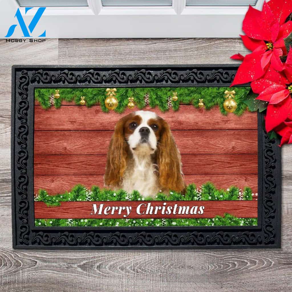 Christmas Barnwood Blenheim Cavalier King Charles Spaniel Doormat
