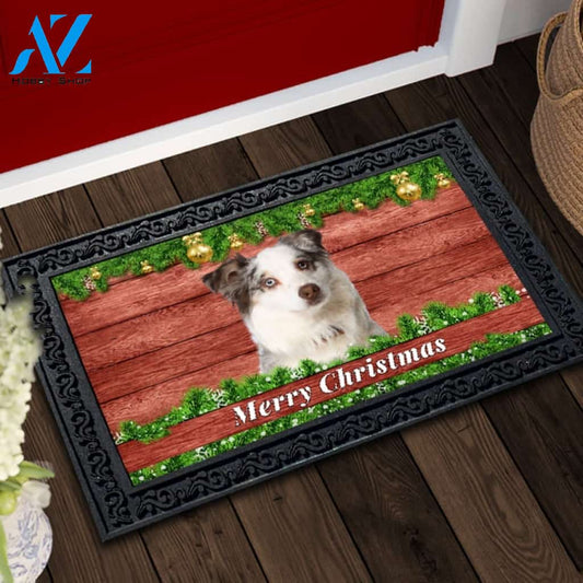 Christmas Barnwood Blue Merle Australian Shepherd Doormat - 18" x 30"