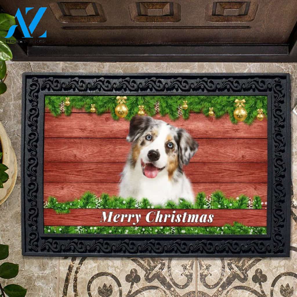 Christmas Barnwood Blue Merle Australian Shepherd Ii Doormat