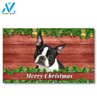 Christmas Barnwood Boston Terrier Doormat - 18" x 30"