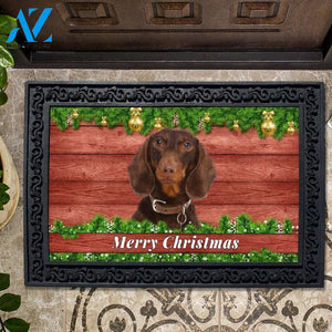 Christmas Barnwood Brown Short Haired Dachshund Doormat