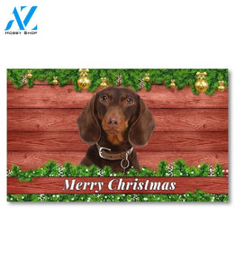 Christmas Barnwood Brown Short Haired Dachshund Doormat - 18" x 30"