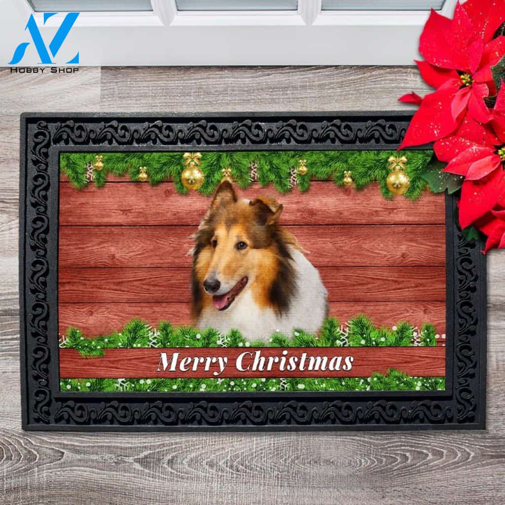 Christmas Barnwood Collie Doormat