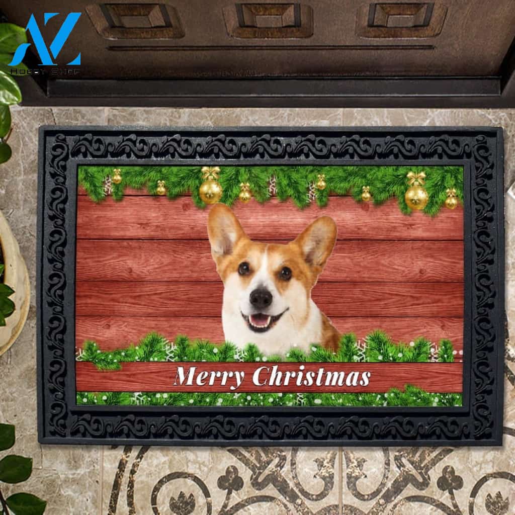 Christmas Barnwood Corgi Doormat - 18" x 30"
